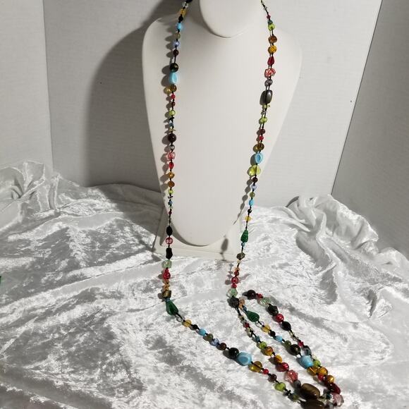 Cookie Lee 65" colored glass beads and some stones 1.1754 - Picture 1 of 13